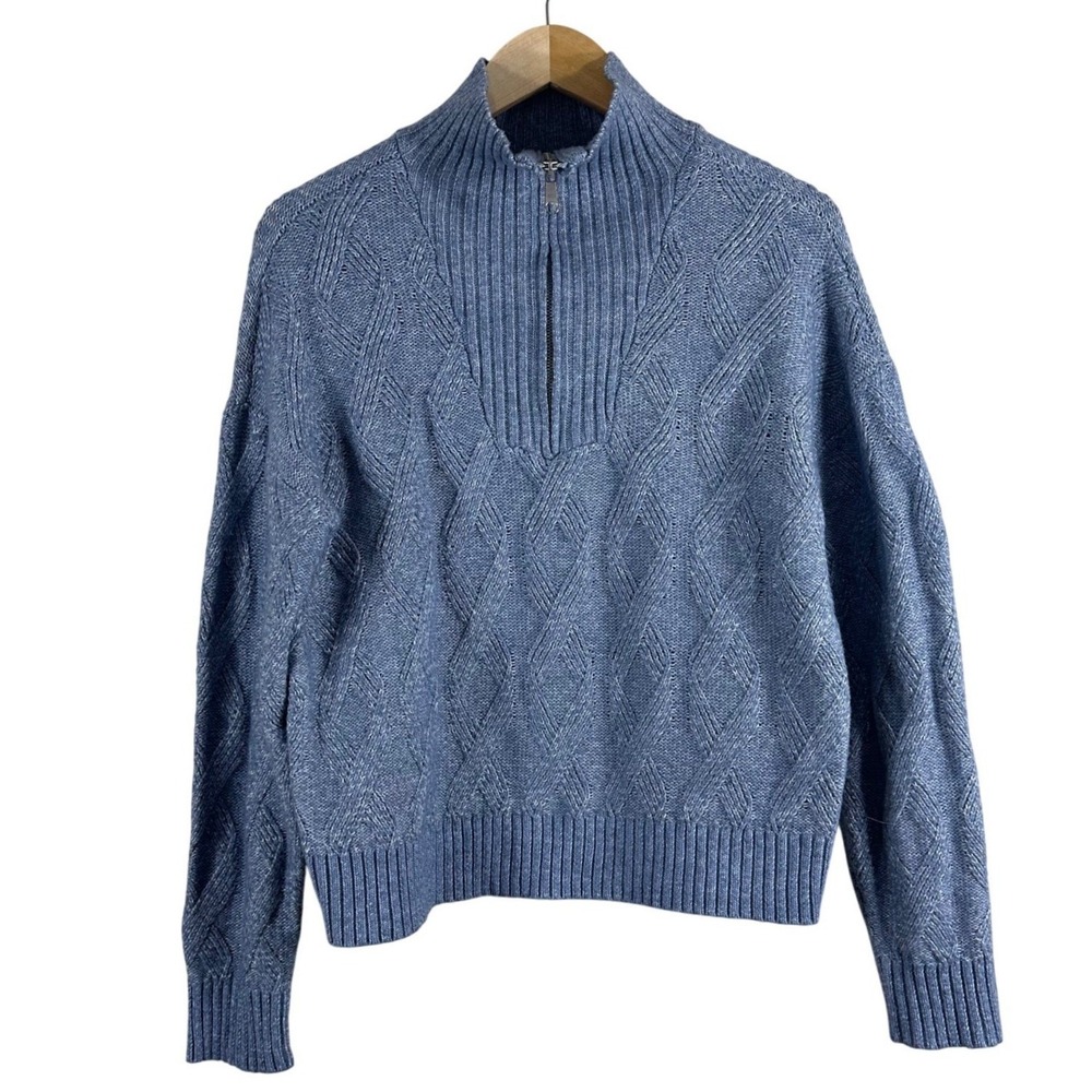 Madison + Hudson Blue Cable Knit Quarter Zip Sweater Womens Size M Preppy